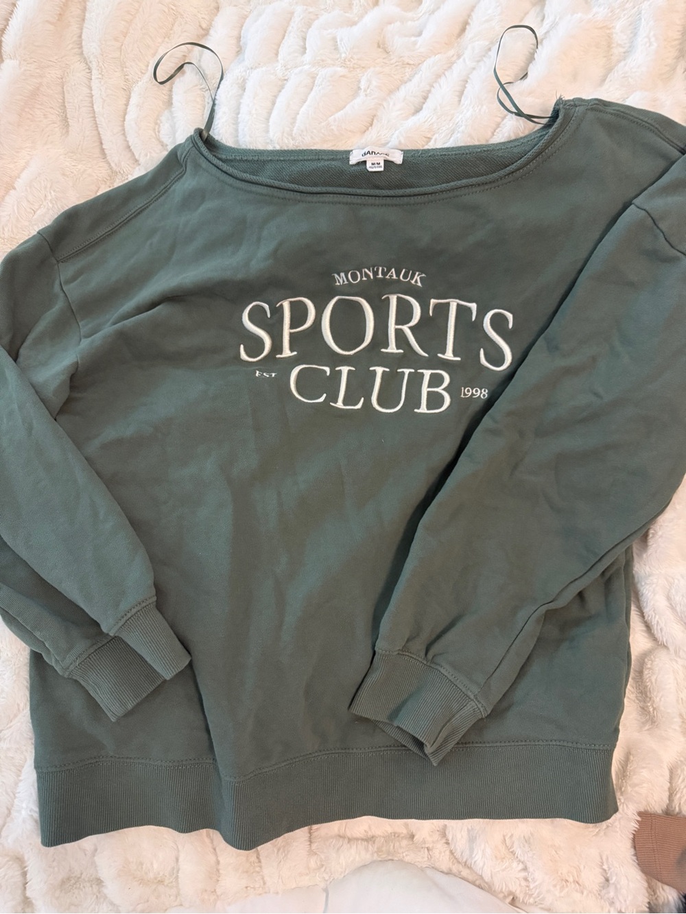 Garage green off the shoulder crewneck